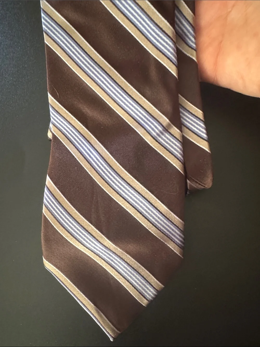 DKNY‎ Classic Brown Stripe Men’s Tie with Blue Accents
